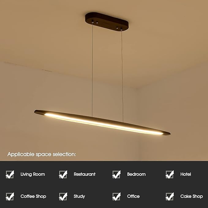 51" Wood Linear Pendant Light Wood Dining Room Light Fixture Modern Pool Table - Image 5