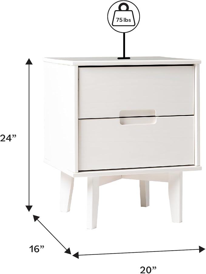 Walker Edison Furniture AZR2DSLNSWH Solid Wood 2-Drawer Groove Handle End Side - Image 3