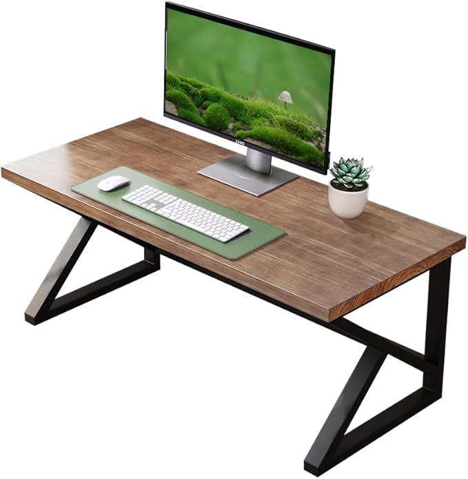 Solid Wood Computer Desk, Rustic Style 55-inch Large Office Desk- Modern Gaming - Image 7