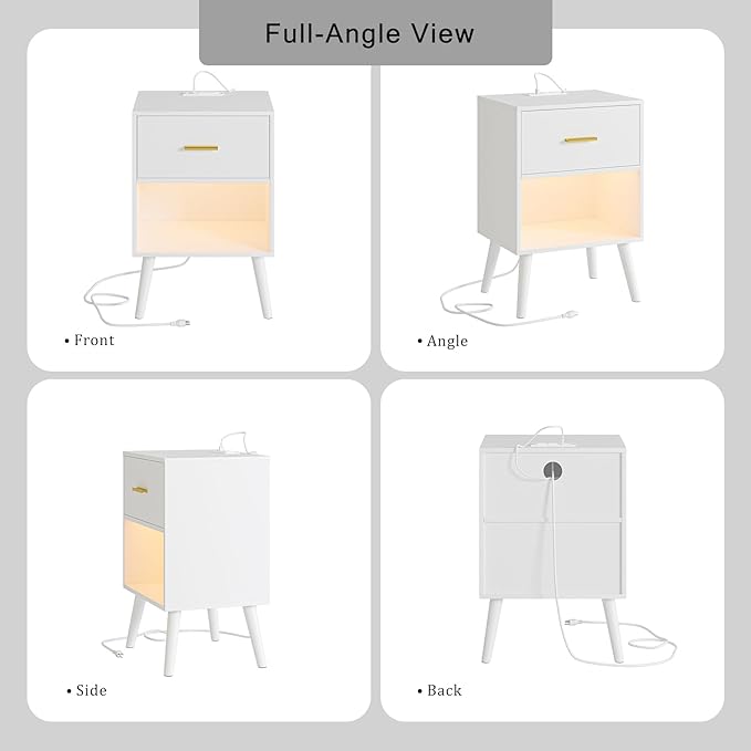 Nightstand with Charging Station and LED Lights, Small Side Table, Bedside - Image 9