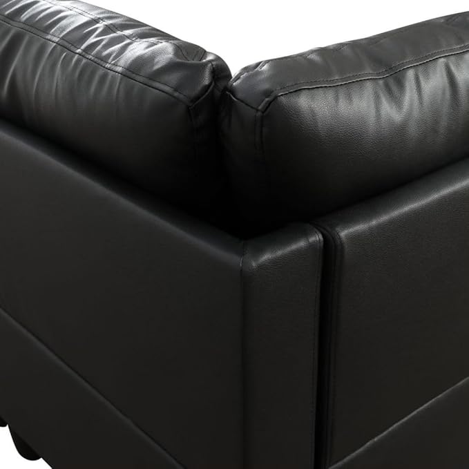 Black L-Shaped 3-Piece Faux Leather Sofa - Image 6