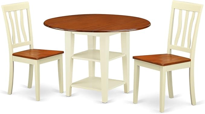 East West Furniture SUAN3-BMK-W 3 Piece Dining Room Table Set Contains a Round by EastWestFurniture