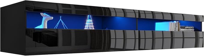 Floating TV Stand with Led Lights, 71 inch Wall Mounted TV Shelf with Power - Image 8