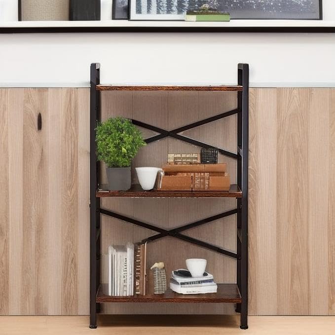 3-Tier Small Bookshelf Vintage Industrial Bookcase - Image 8