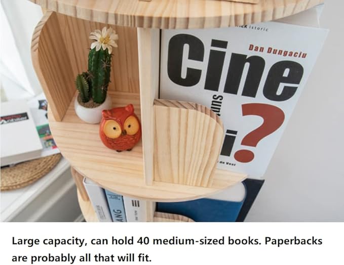 Heehee Wooden Rotating Bookshelf 360 Display Floor Standing Bookcase Storage - Image 4
