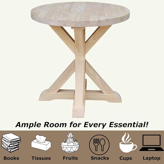 IC International Concepts, Sierra Round End Table, Solid Wood, Real Parawood - Image 6