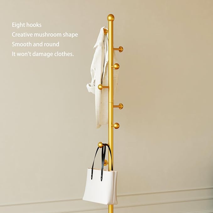 Gold coat rack, Metal coat hanger stand, Coat Tree freestanding Heavy duty - Image 4