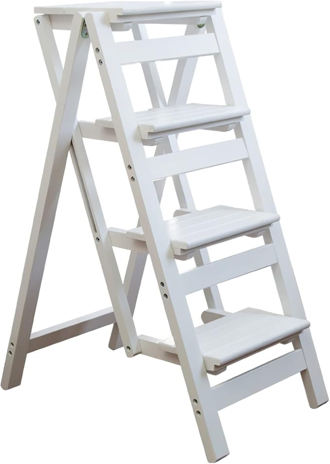 Step Stool for Adults/Step Ladder/Counter Chair, 4-Step Folding Portable Wooden by KINGBO