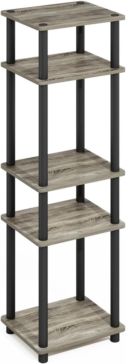 Furinno Turn-N-Tube Easy Assembly Stackable Standing Shelf, French Oak/Black - Image 4
