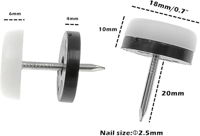 ALIMITOPIA 40pcs Furniture Glide Nail-in Thickened Nylon Chair Glide Slider - Image 2