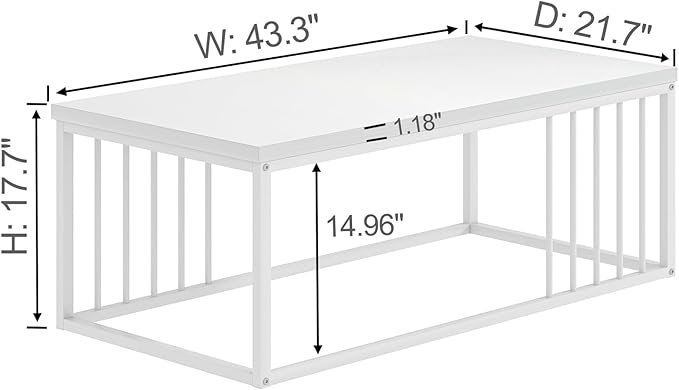 FOLUBAN White Coffee Table, Modern Rustic Wood and Metal Center Table, - Image 2