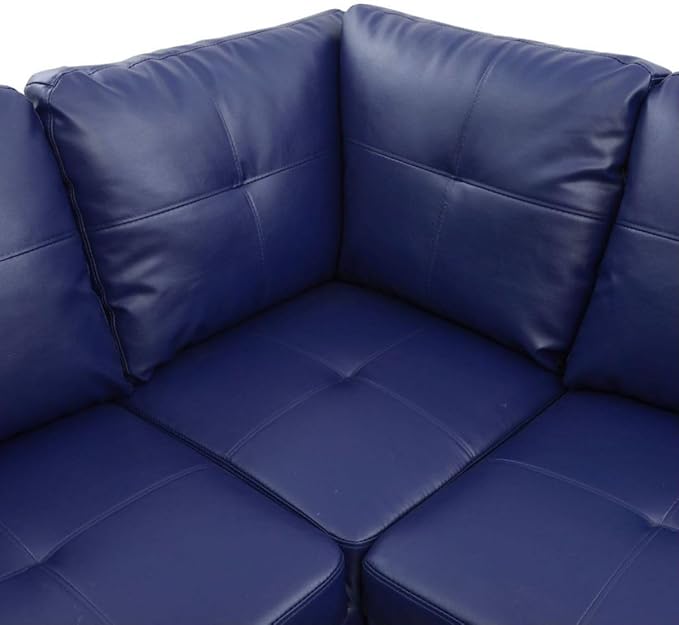Blue L-Shaped 3-Piece Faux Leather Sofa - Image 7