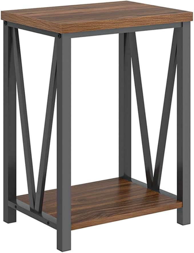 FOLUBAN Small End Table, Rustic Wood and Metal Side Table - Image 9