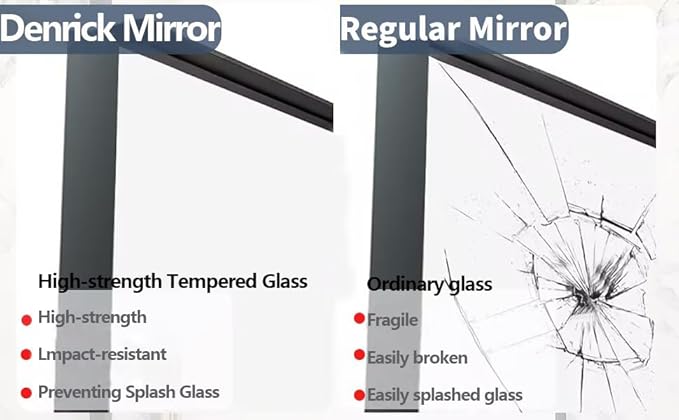 DENRICK Black Framed Mirror for Bathroom 48 x 30 Inch Matte Black Bathroom - Image 8