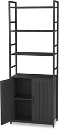Black Bookshelf with Doors, 6 Tier Book Shelf by Lazyvan