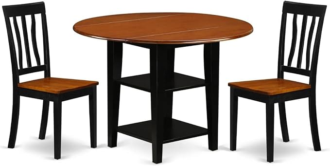 East West Furniture SUAN3-BCH-W 3 Piece Dining Room Table Set Contains a Round by EastWestFurniture