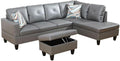 Dark Grey L-Shaped 3-Piece Faux Leather Sofa by Unknown