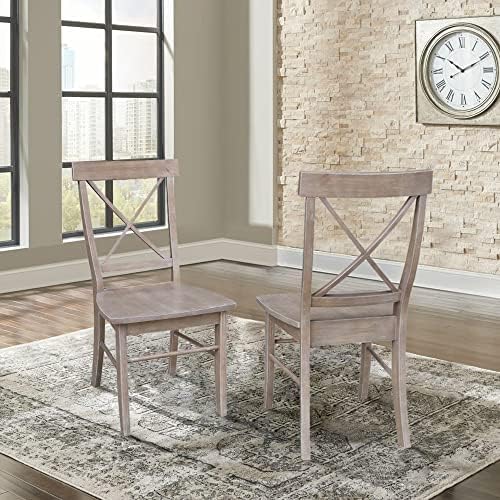 X-Back Dining Chairs Set of 2 Washed Gray Taupe Solid Wood Parawood Construction - Image 2