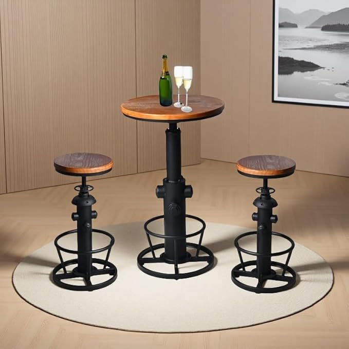 Industrial Bar Stools Kitchen Island Dining Chairs Swivel Wooden Seat Bar - Image 6