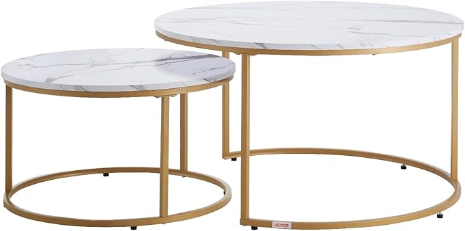 VEVOR Nesting Tables, Coffee Table Set of 2, 31.5 inch Round Coffee Table - Image 9
