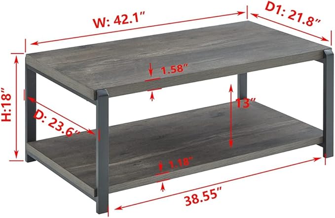 EXCEFUR Coffee Table with Storage Shelf, Rustic Wood and Metal Cocktail Table - Image 2