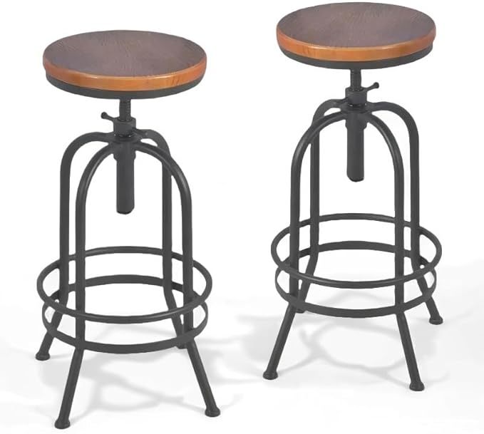 Set of 2-Industrial Bar Stool-Retro 26-32.3inch Swivel Stools-Extra Tall by BOKKOLIK