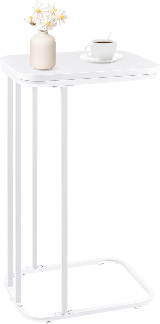 C Shaped End Table, 27 Inches High Small Side Table by KJGKKHOME