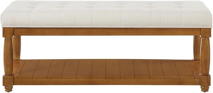 24KF Large Rectangular Upholstered Tufted Bed Bench, Linen Fabric Storage - Image 4