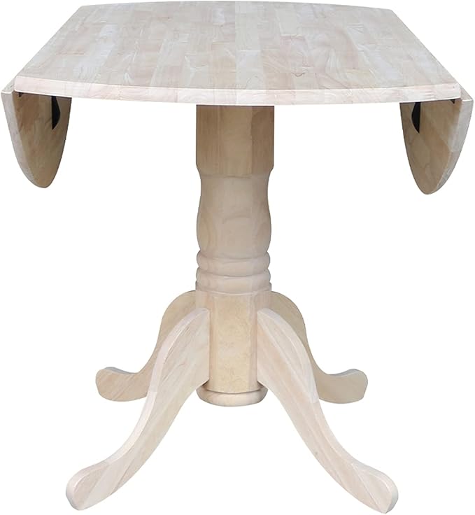 IC International Concepts, Round Dual Drop Leaf Pedestal Dining Table, Solid - Image 6