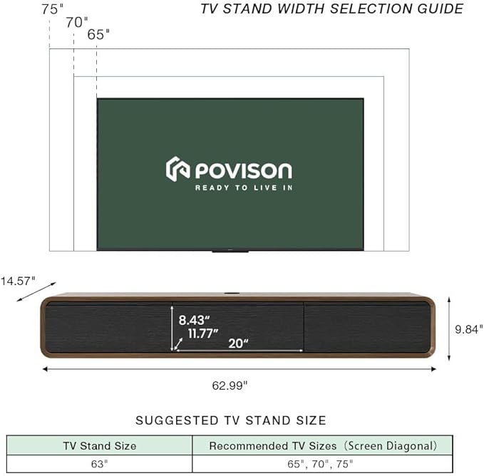 POVISON Fully Assembled Floating TV Stand - Image 2