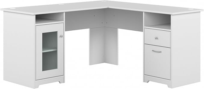 Bush Furniture Cabot L Shaped Computer Desk in White | Corner Table by BushHome