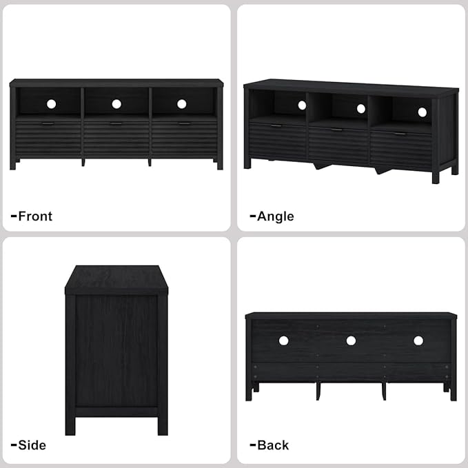 BON AUGURE Black TV Stand, Modern Entertainment Center - Image 4