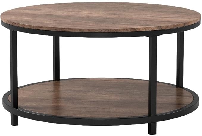 NSdirect Round Coffee Table, 2-Tier Rustic Wood Desktop - Image 5