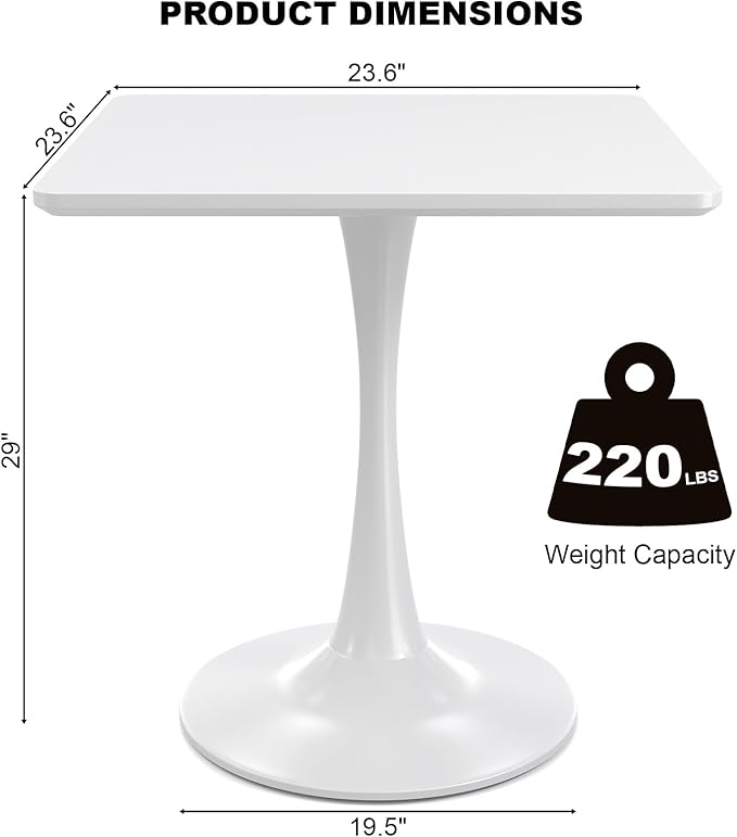White Square Tulip Table for 2 Person, 24 Inch Small Dining Table - Image 2