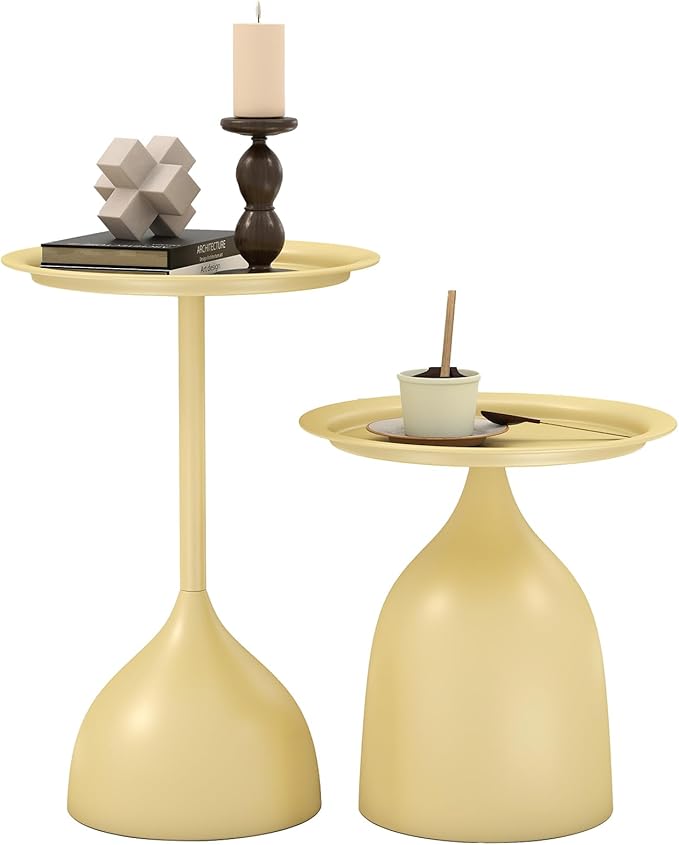 hitsuki Yellow Nesting Coffee Table Set of 2 Funky Colorful Round Metal End - Image 7