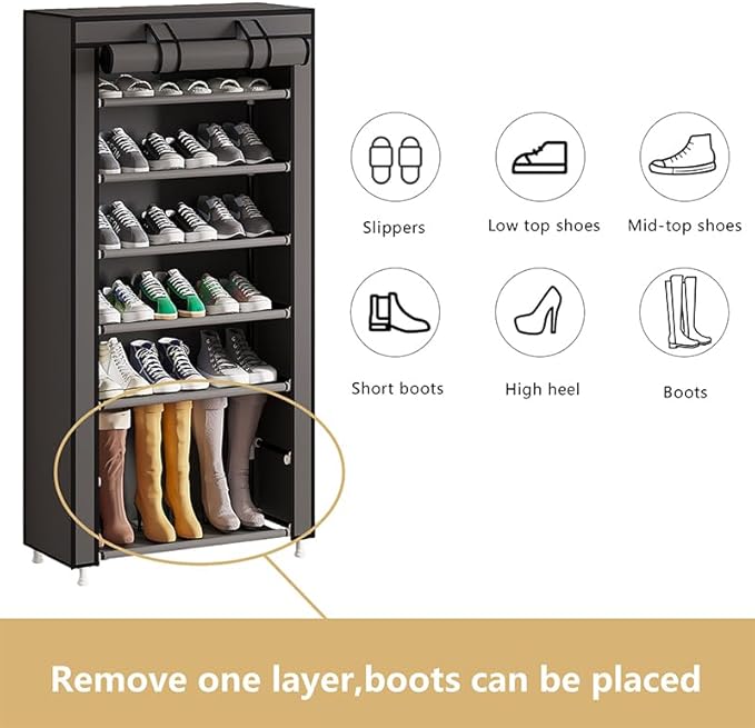 Calmootey 7 Tier Shoe Rack Organizer, Portable Shoe Shelf - Image 5