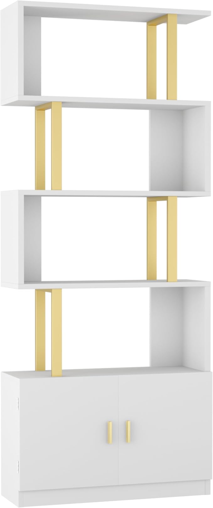 Yusong Geometric Bookcase with Cabinet, S Shaped Bookshelf 5-Tier Book Shelves - Image 9