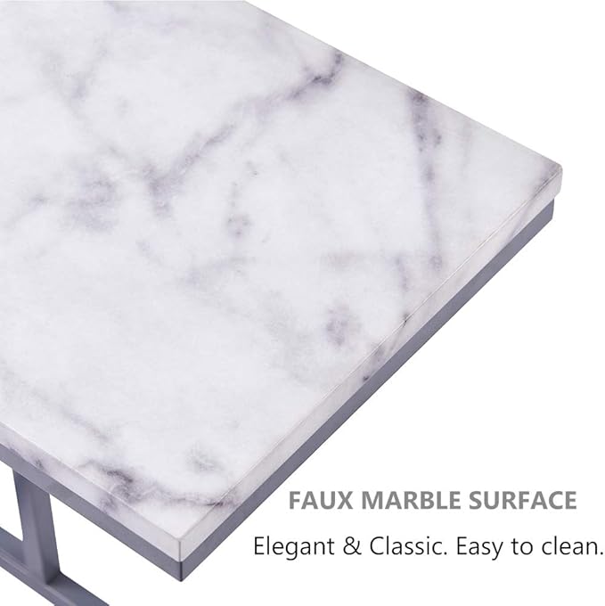 C-Shape Side End Table, Faux Marble Tray Snack Table - Image 5