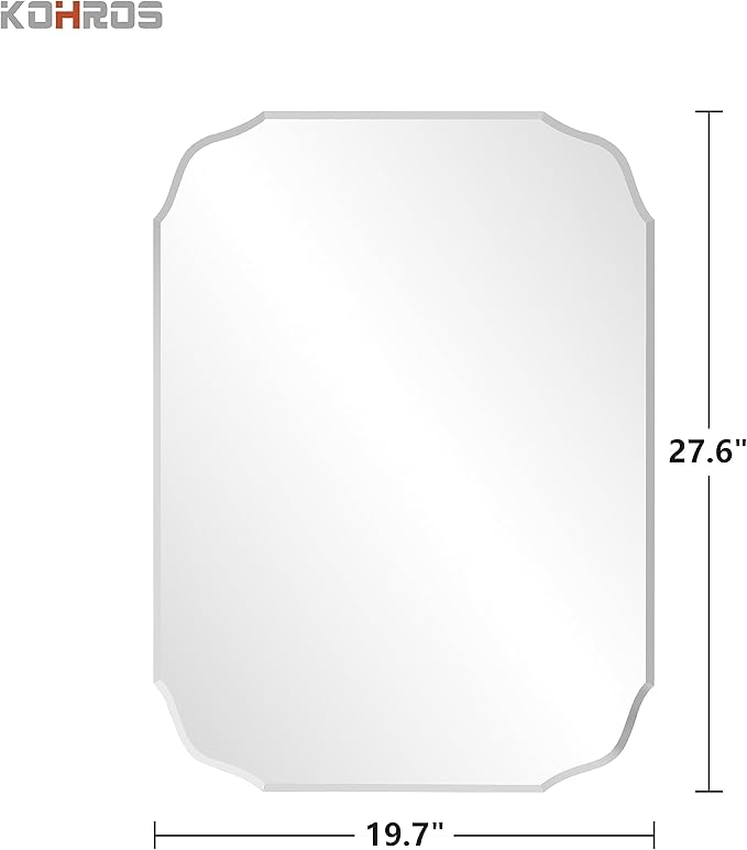 KOHROS Frameless Scalloped Beveled Edges Mirror 20" x 28" Bathroom Mirrors - Image 2