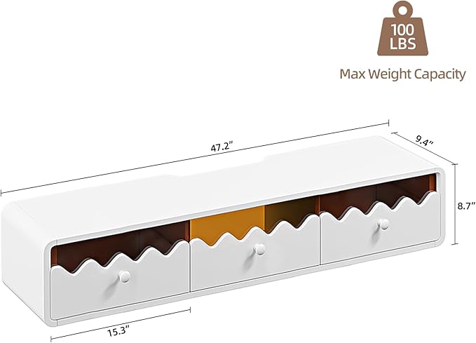 Floating TV Stand, 47IN Fully-Assembled Wall Mounted Wave Glass - Image 2
