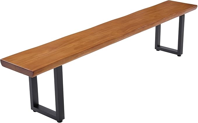 Solid Wood Top Bench with Metal Legs Durable Long Bench by Unknown