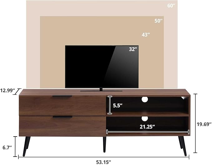 HollyHOME Wood TV Stand for TVs up to 65", Mid Century TV Stand - Image 3