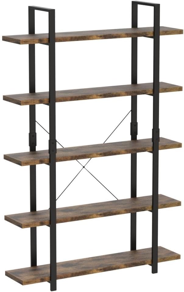 FRAPOW 5 Tier Bookshelf, 70 inch Tall Solid Bookcase Industrial Wooden - Image 4