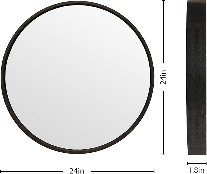 HOMECOOKIN Wood Round Wall Mirror, Large Circle Rustic Accent Decor Mirror - Image 6