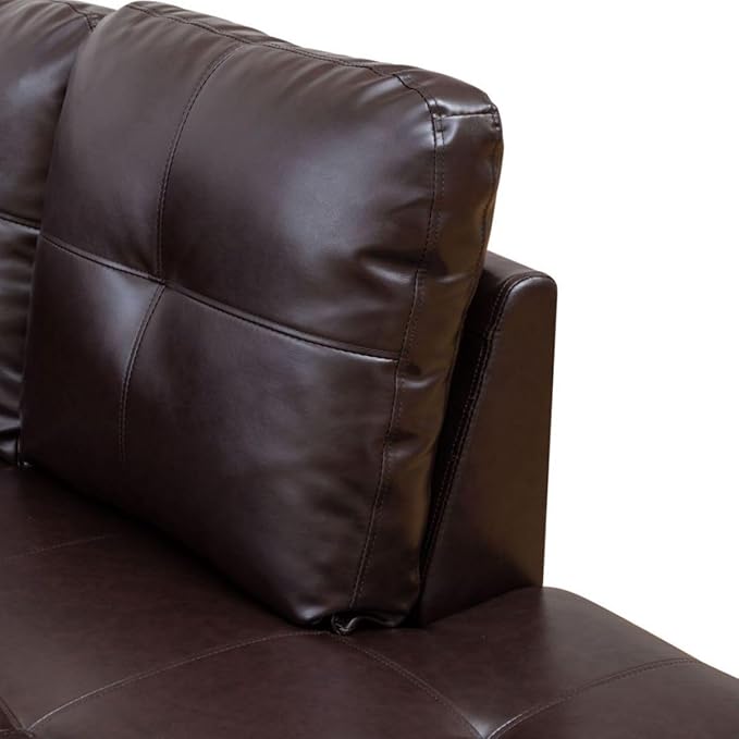 Brown L-Shaped 3-Piece Faux Leather Sofa - Image 6