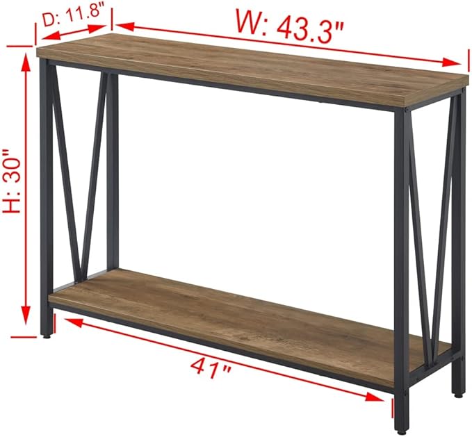 FOLUBAN Rustic Sofa Console Table, 2-Tier Industrial Entryway Hallway Table - Image 2