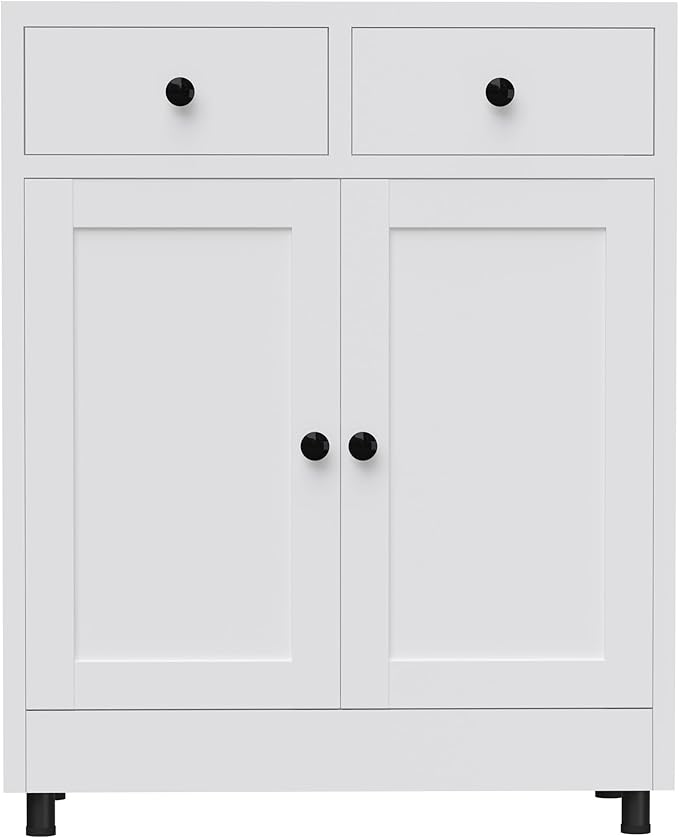 Metal Storage Cabinet with 2 Drawers and Adjustable Shelf, Sideboard Buffet - Image 8
