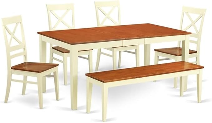 East West Furniture NIQU6-WHI-W 6 Piece Kitchen Table Set Contains a Rectangle by EastWestFurniture