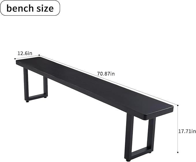 Black Bench Wooden Bench with Metal Legs Suitable - Image 3