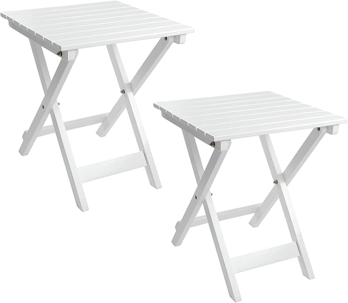 Outdoor Patio Side Table Set of 2 Small Wood End Square Table Folding Coffee by Hngilkoo